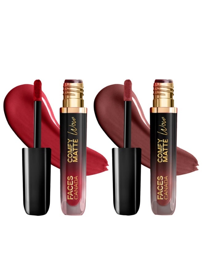 FACESCANADA Comfy Matte Wow Liquid Lipstick - The Bold Edit, (3.8ml x 2) | Cocoa Crush 07 + Maroon Maven 05 | Long Lasting | Matte Finish | Lipstick Combo | Pack of 2 - Image 1